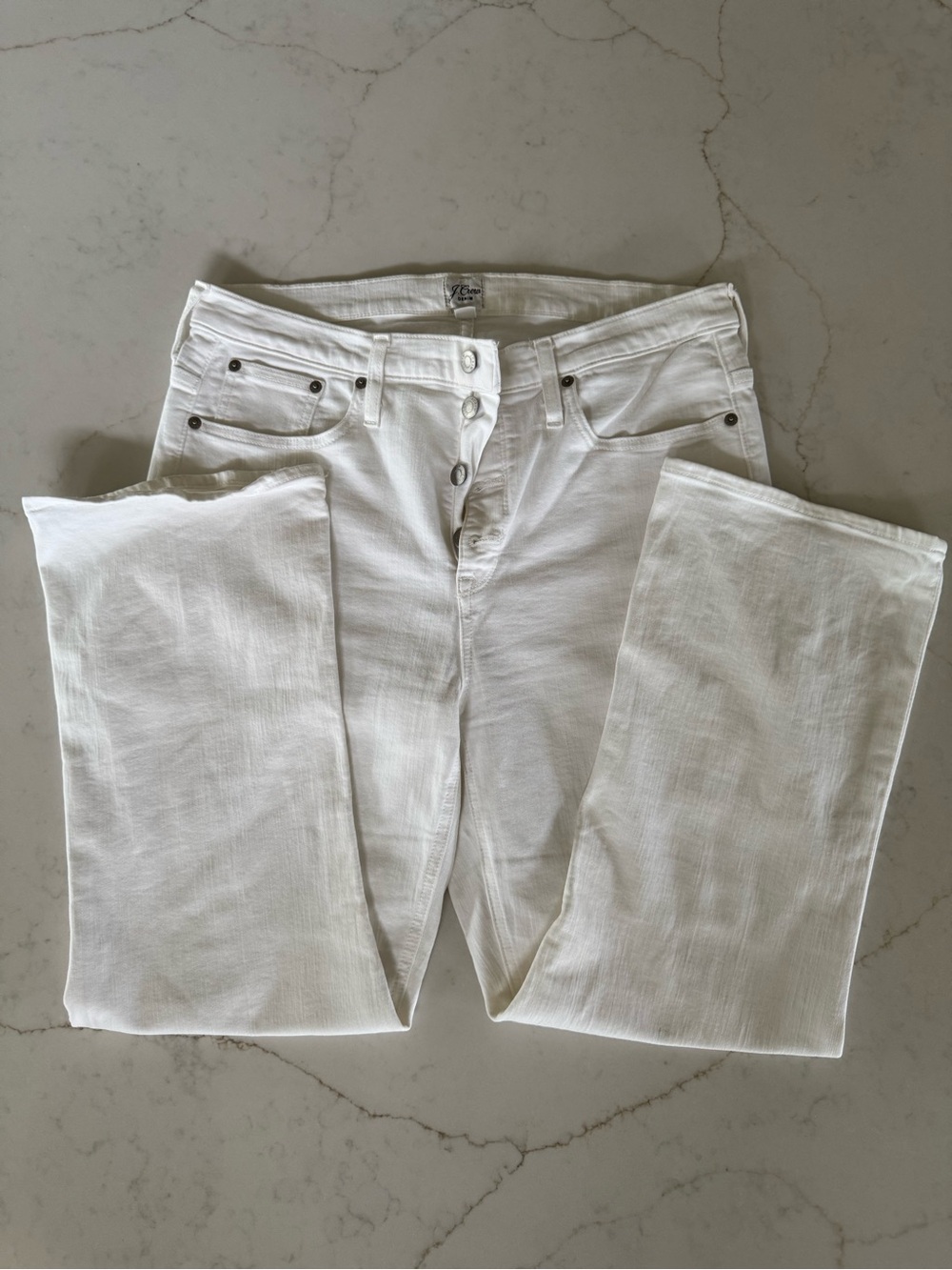 J.Crew Billie Demi-Boot Crop Jeans White High Rise Kick Flare Size 32